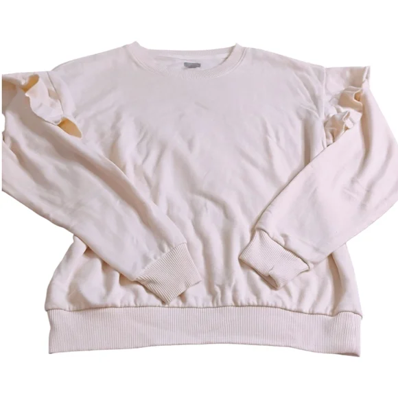 Aerie Cream Ruffle Sleeve Sweatshirt Women's Size Small Relaxed Comfy Fit Cozy - Picture 2 of 9